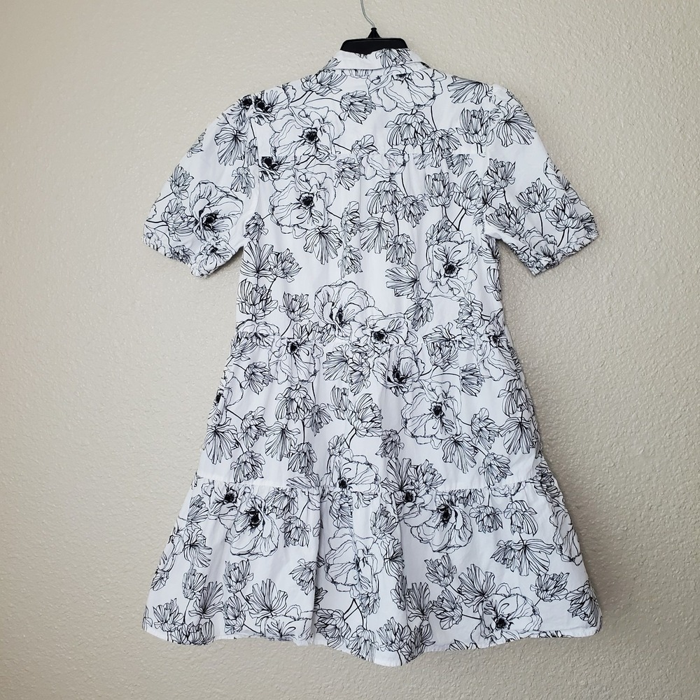 Ivy Street black and white floral midi dress size M women's short sleeves butto - Picture 2 of 9